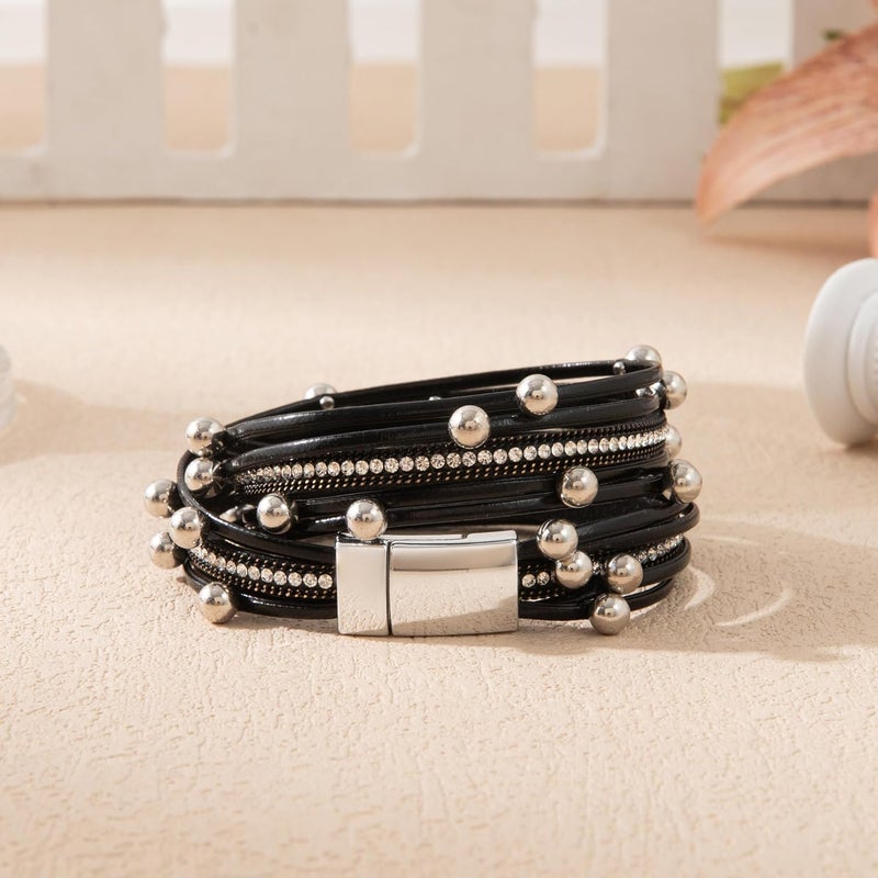 Rantanto Braid Leather Wrap Bracelet Trendy Stackable Crystal Cuff Boho Gold Heart Bracelet Jewelry Gift For Women - Image 5